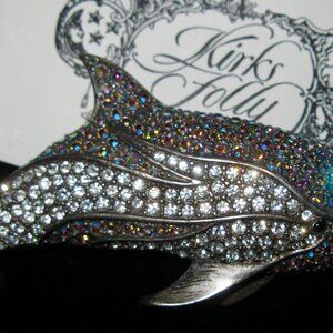 "KIRKS FOLLY VERY RARE SIGNED NEW OLD STOCK GREAT DOLPHIN BROOCH-SPARKLING"SALE